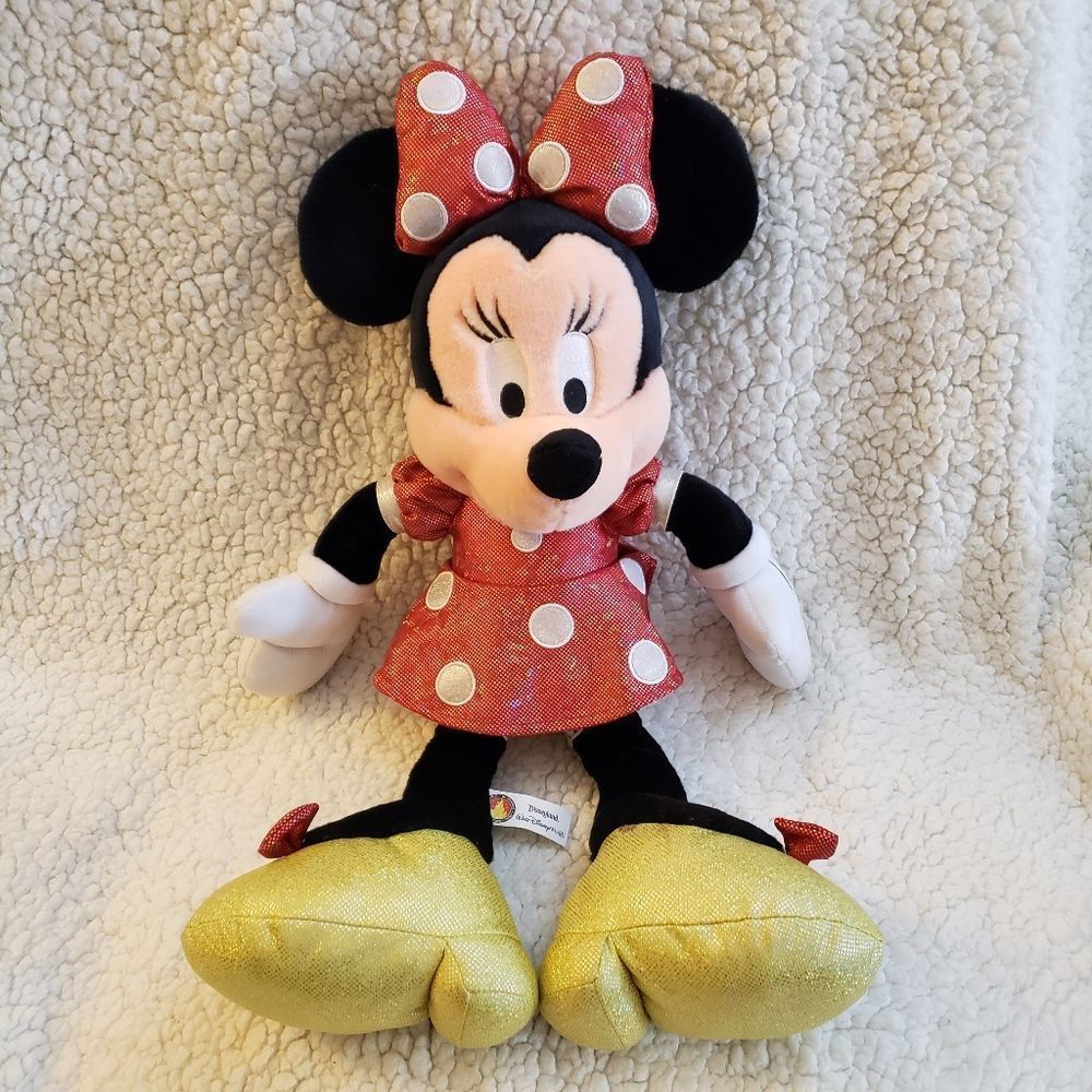 Disneyland Disney Minnie Mouse Plush Red Sparkle Dress 21 in.